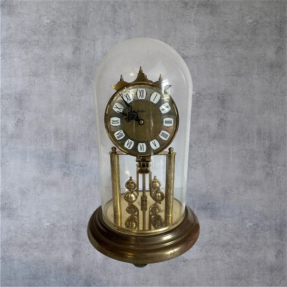Haller Anniversary Clock Vintage‎ Gold Tone Glass Dome West Germany - Needs Work